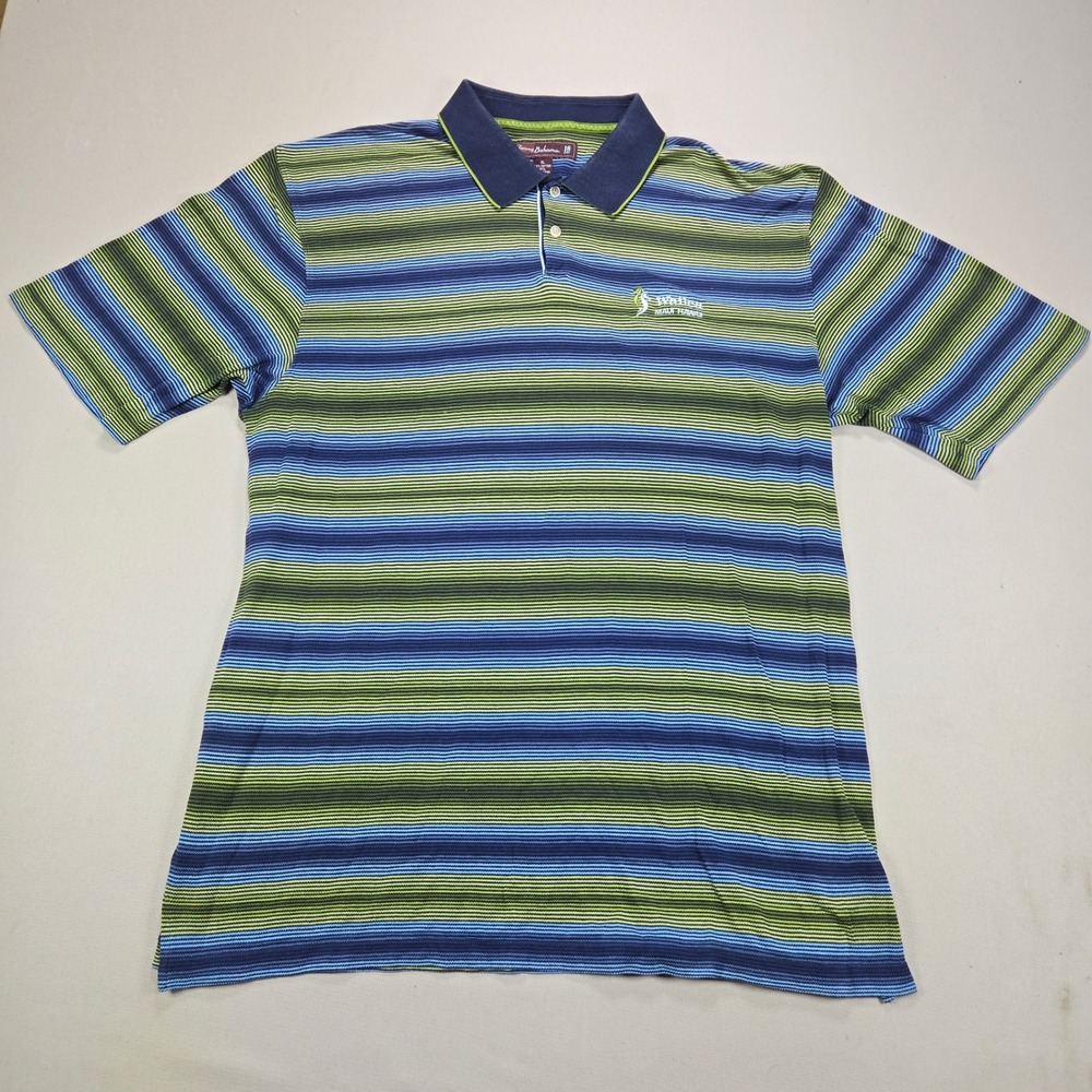 Tommy Bahama Polo Shirt‎ Wailea Maui Hawaii Striped Blue Green Mens XL